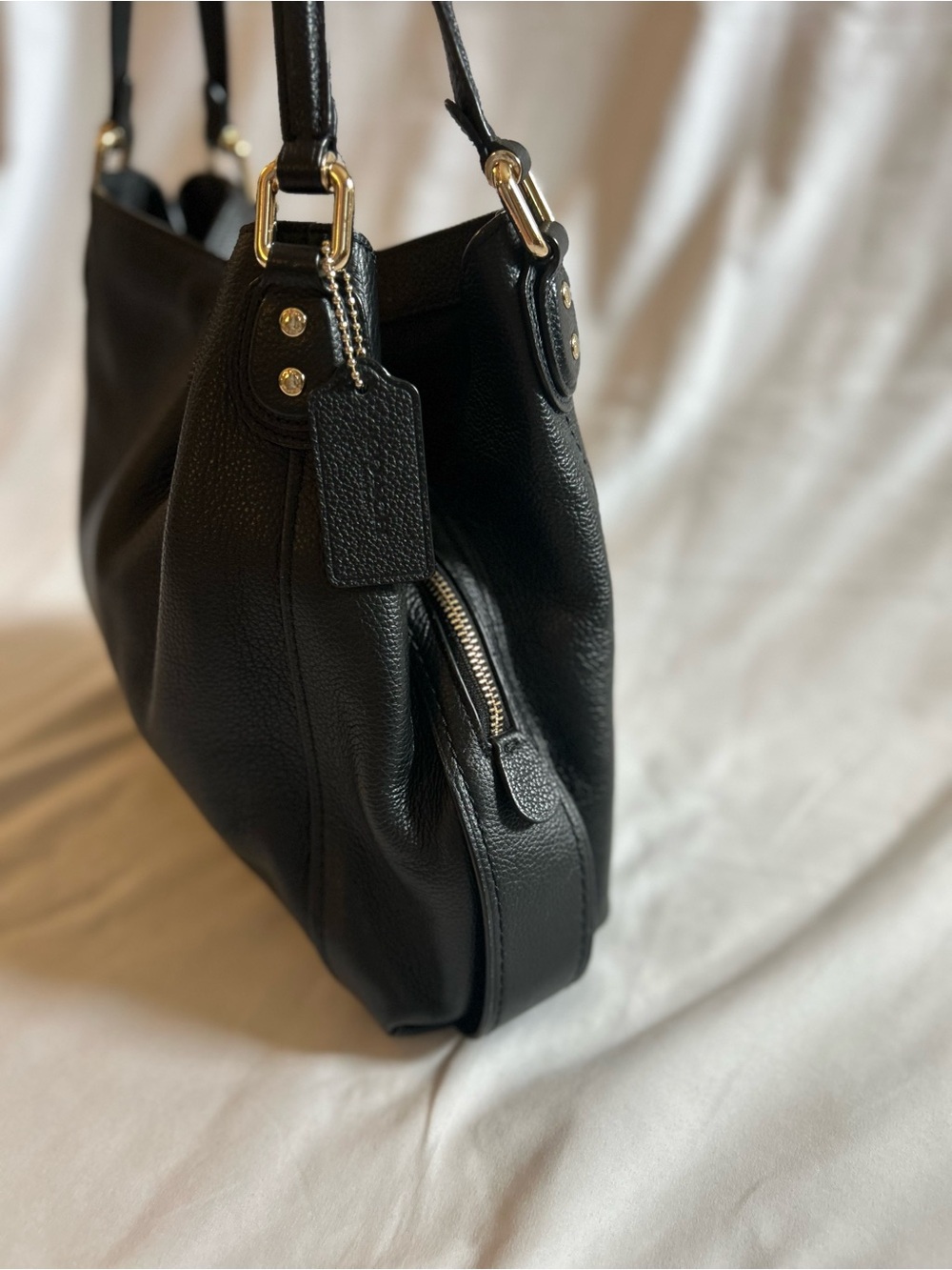 Coach Edie Black Pebbled Leather Shoulder Bag - Picture 4 of 15